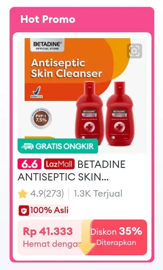 Image from DISKON SORECU: 2 pcs Betadine Antiseptic Cleanser cuma 41 ribu https://s.lazada.co.id...