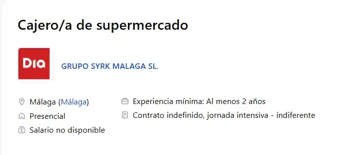 Image from ÁLORACTIVA (IU): 💼 | *EMPLEO* *CAJERO/A DE SUPERMERCADO* 📢 *Empresa*: GRUPO SYRK MÁ...