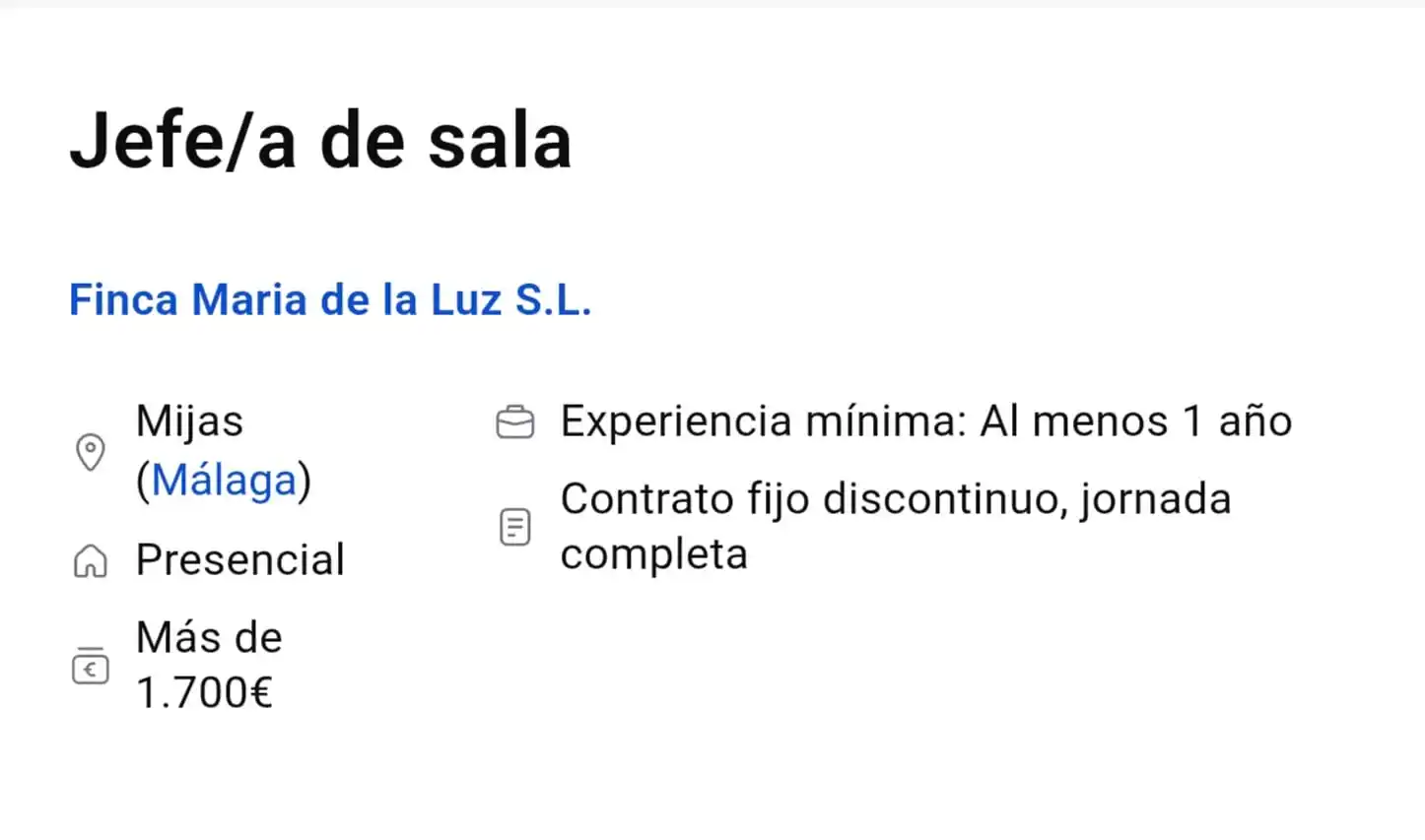 Image from ÁLORACTIVA (IU): 💼 | *EMPLEO*  *JEFE/A DE SALA*  📢 *Empresa*: Finca Maria de la Luz  ...