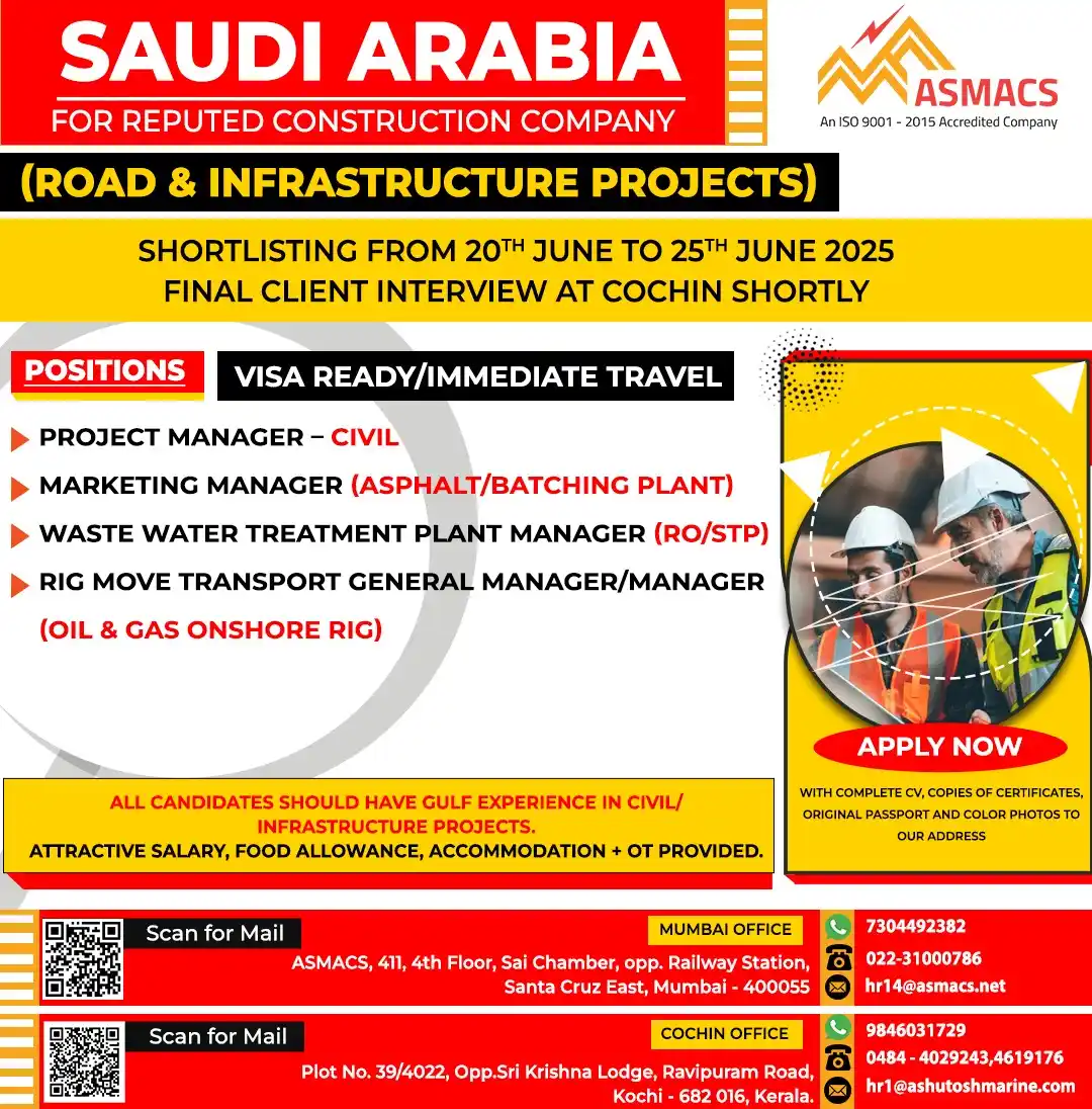 Image from Asmacs Jobs: 🌟Exciting SAUDI ARABIA Opportunities! 🌟 ⚡ Shortlisting in Progress...