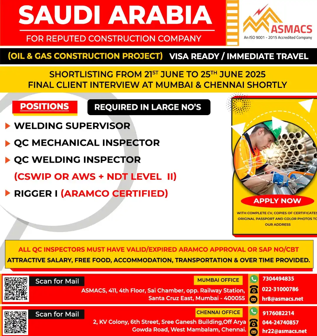Image from Asmacs Jobs: 🌟Exciting SAUDI ARABIA Opportunities! 🌟 ⚡ Shortlisting in Progress...