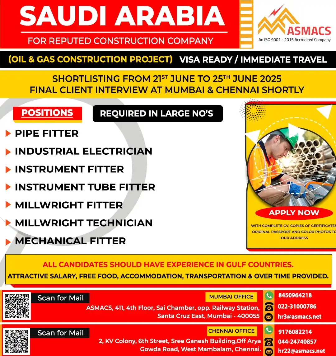 Image from Asmacs Jobs: 🌟Exciting SAUDI ARABIA Opportunities! 🌟   ⚡ Shortlisting in Progress...