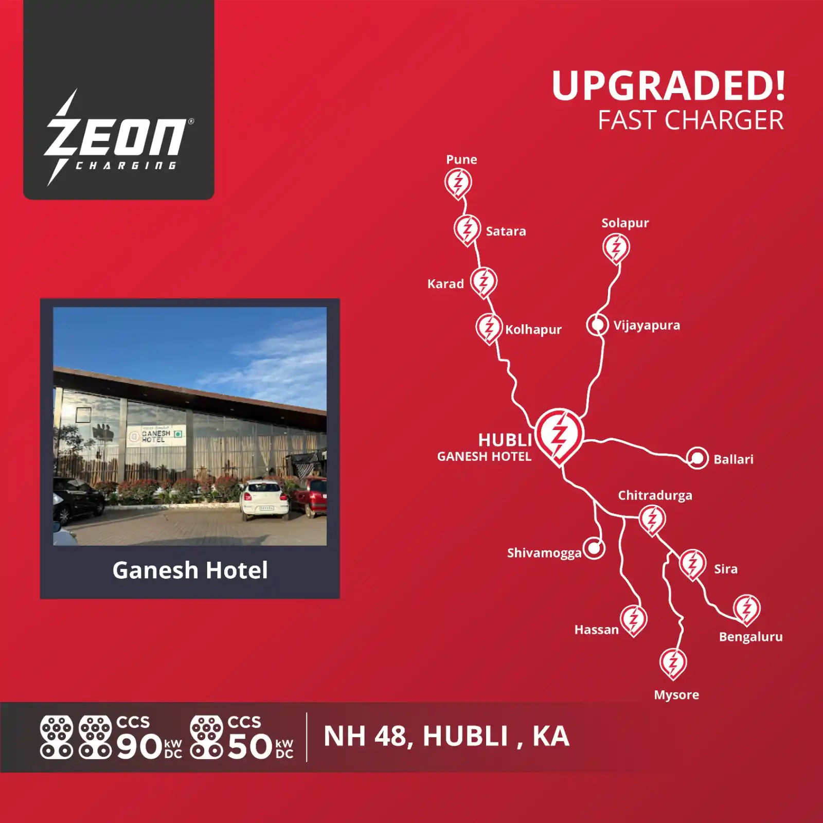 Image from Zeon Charging : New 90kW DC charger added at Ganesh hotel at Hubli!⚡ Now equipped wi...