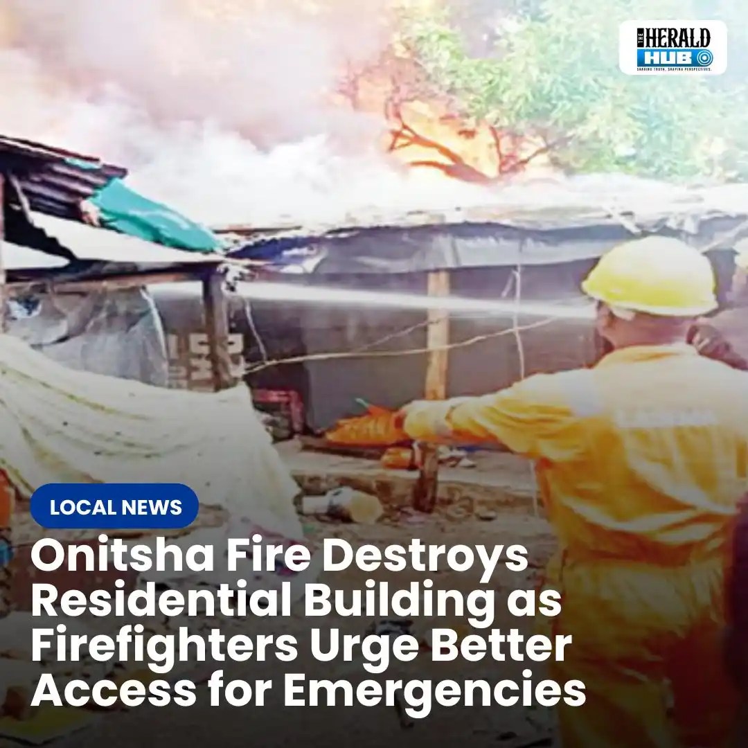 Image from The Herald Hub: *Onitsha Fire Destroys Residential Building as Firefighters Urge Bette...