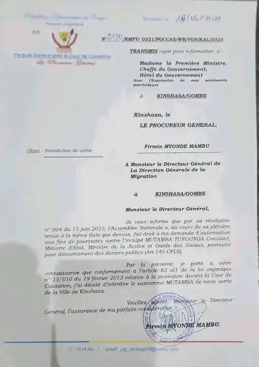 Image from TOLOBA BOSOLO: RDC 🇨🇩 - Justice : Dans sa lettre adressée au Directeur général de ...