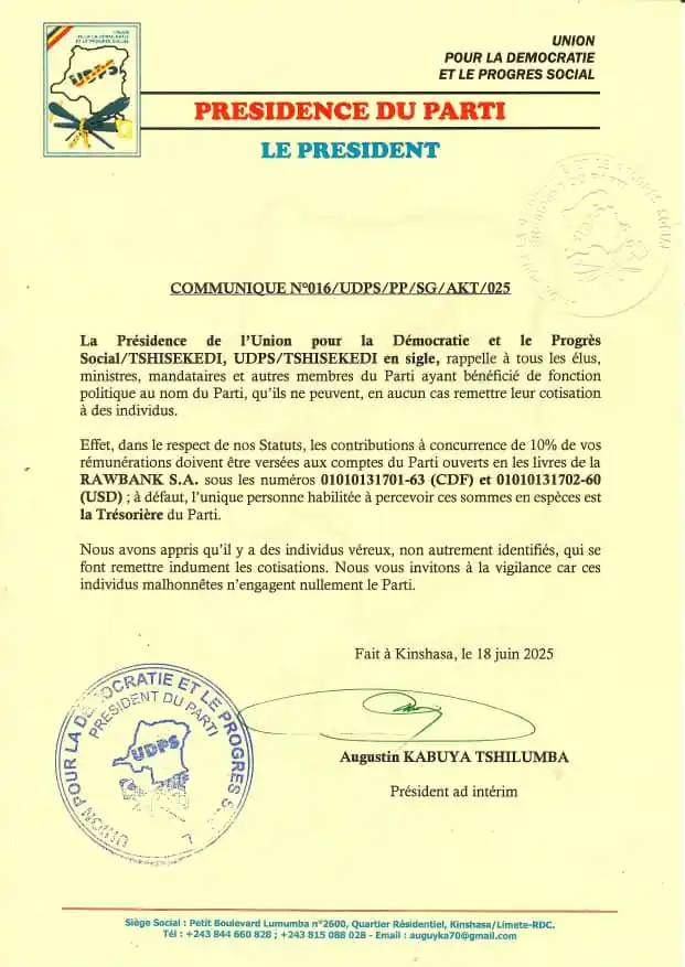 Image from TOLOBA BOSOLO: RDC🇨🇩 - L'UDPS rappelle à tous ses membres de s'acquitter de leurs c...