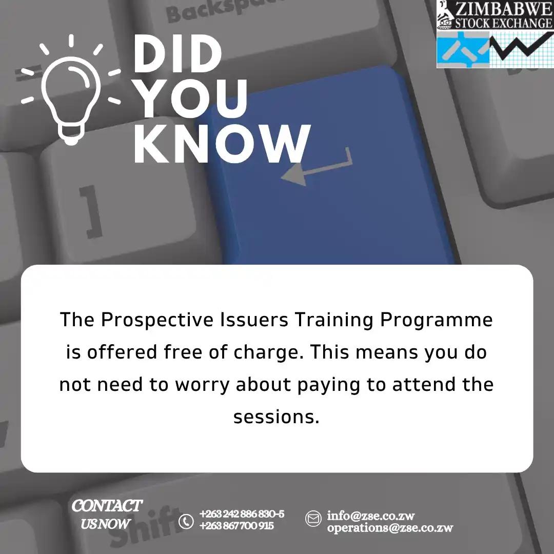 Image from Zimbabwe Stock Exchange(ZSE): The Prospective Issuers Training Programme  is offered free of charge....