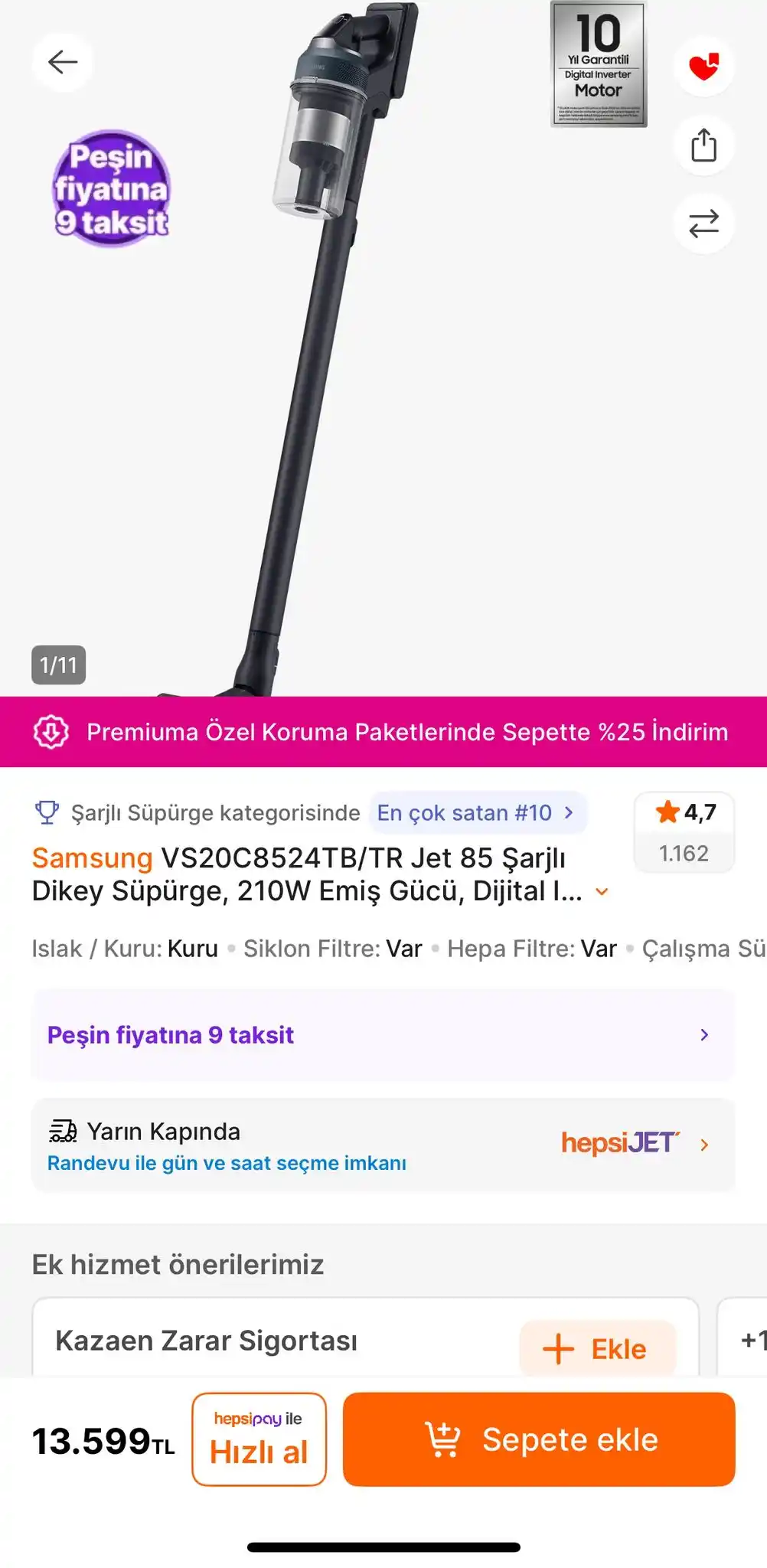 Image from ANLIK İNDİRİMLER: 13.599 TL 🔥🔥 Samsung VS20C8524TB/TR Jet 85 Şarjlı Dikey Süpürge, 21...