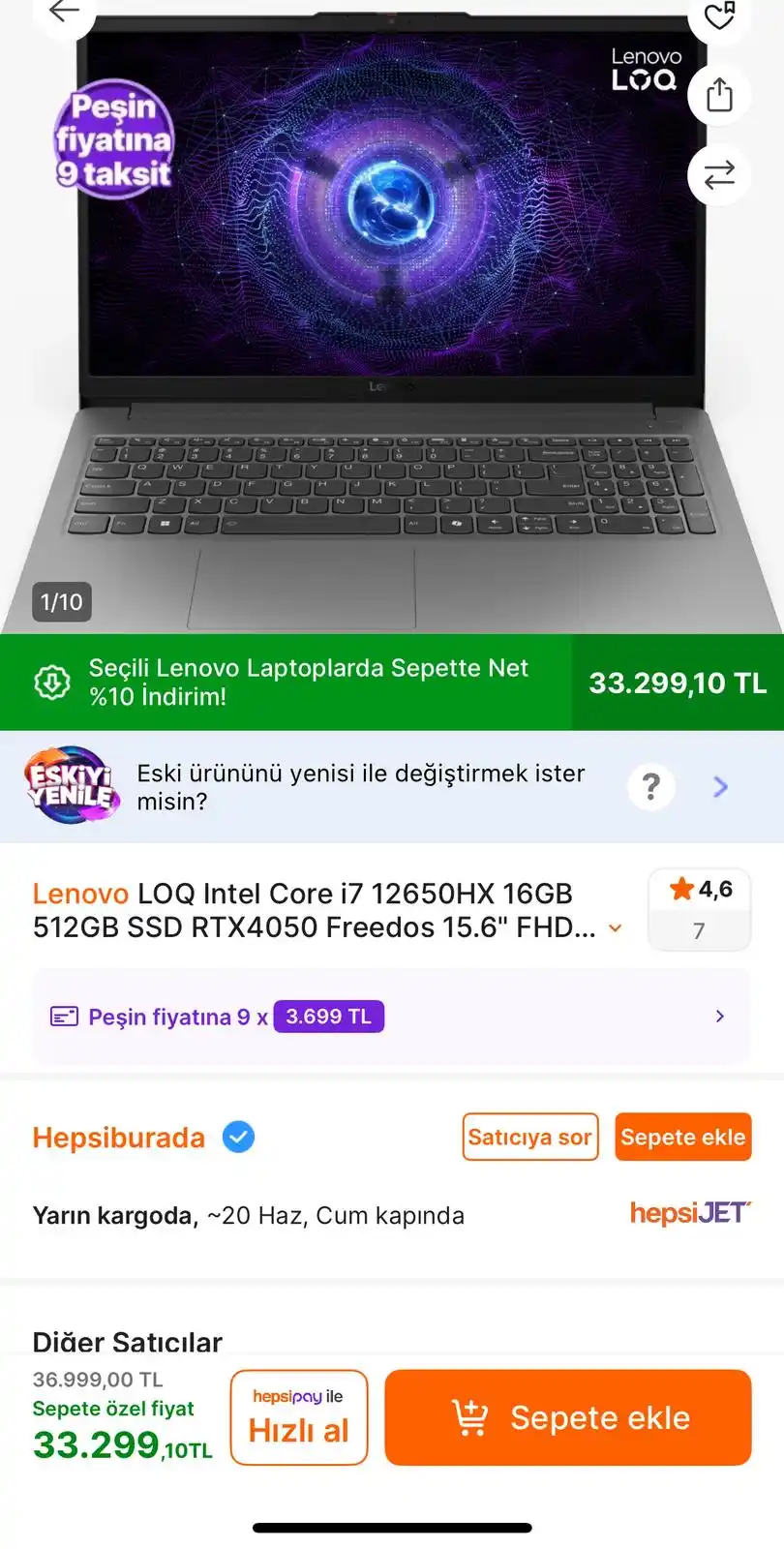 Image from ANLIK İNDİRİMLER: 33.299 TL 💻🎉 🔥🔥💻 Lenovo LOQ Intel Core i7 12650HX 16GB 512GB SS...
