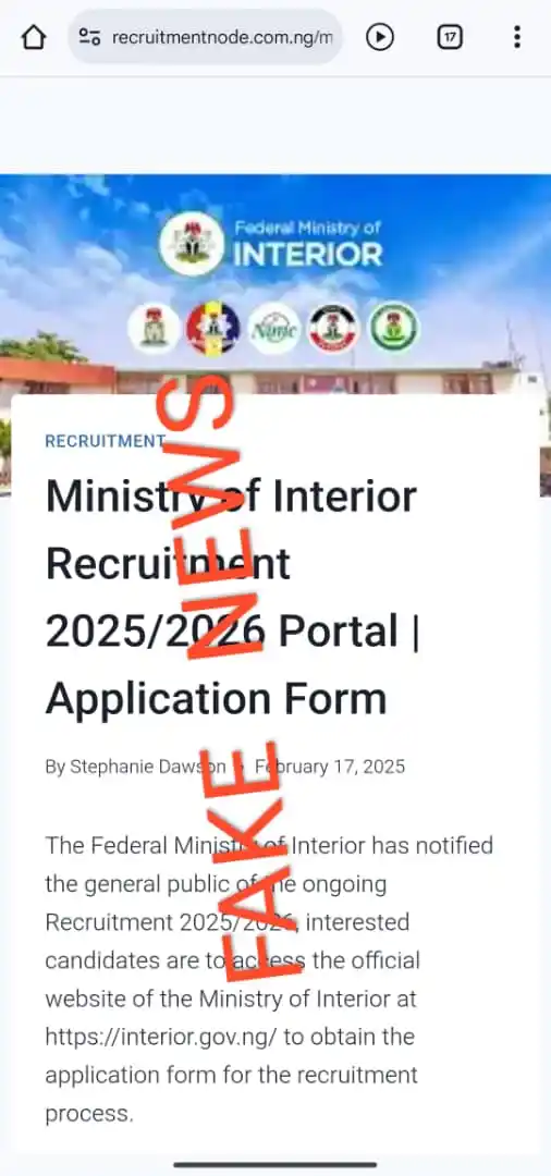 Image from Interior Updates: *Beware of Fake Web Portal for HMI Recruitment*   https://www.recruitm...