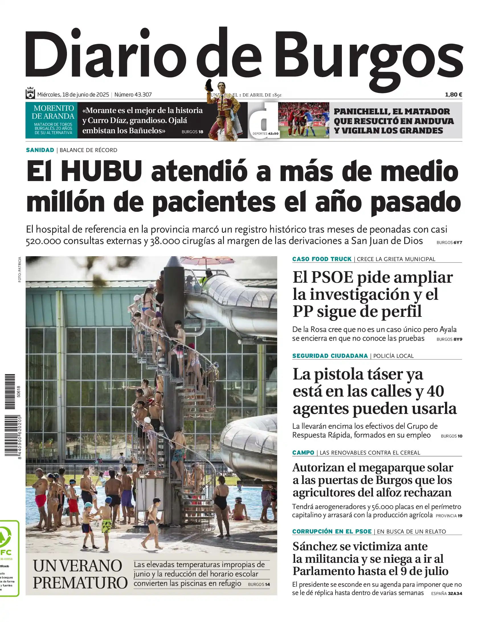 Image from Diario de Burgos: 🗞Buenos días. Esta es la portada de Diario de Burgos de este miércole...