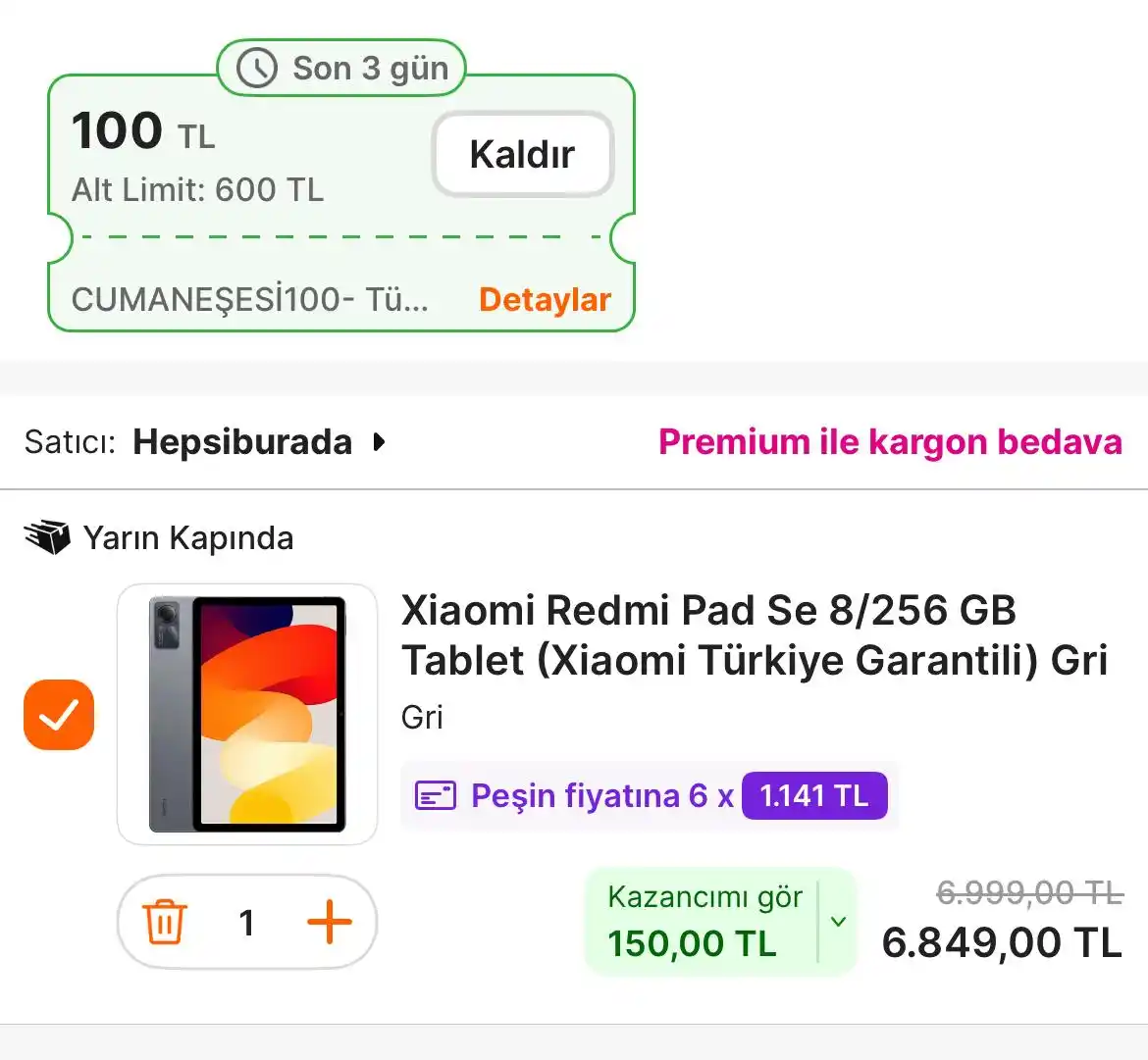 Image from ANLIK İNDİRİMLER: CUMANEŞESİ100 kodu ile 6849 TL 🔥🔥🔥  Xiaomi Redmi Pad Se 8/256 GB Ta...