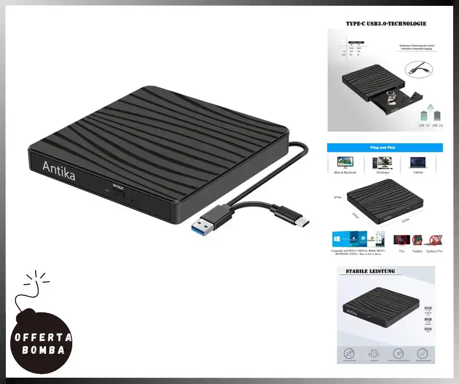 Image from Le Offerte di Joy: 🔥 *Masterizzatore DVD CD TypeC Externo Unità DVD Esterna USB 3.0 DVD*...