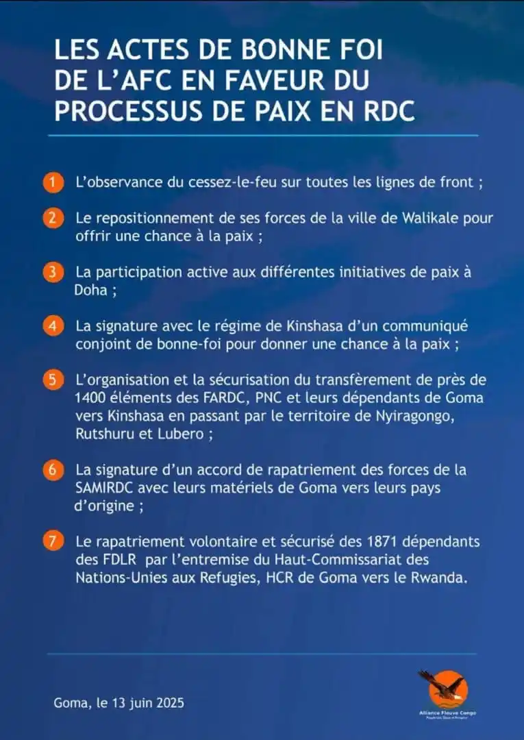 Image from ÉVÉNEMENTS TV: *SEPT ACTES DE BONNE FOI MANIFESTÉS PAR L’AFC/M23 EN FAVEUR DU PROCESS...