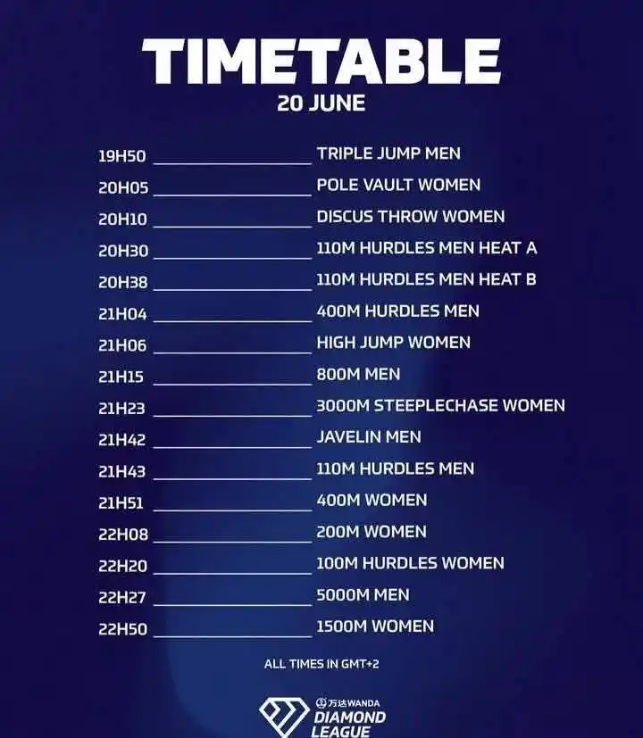 Image from Kalenjins Online: The 2025 Paris Diamond League schedule, add 1Hr to convert into East A...