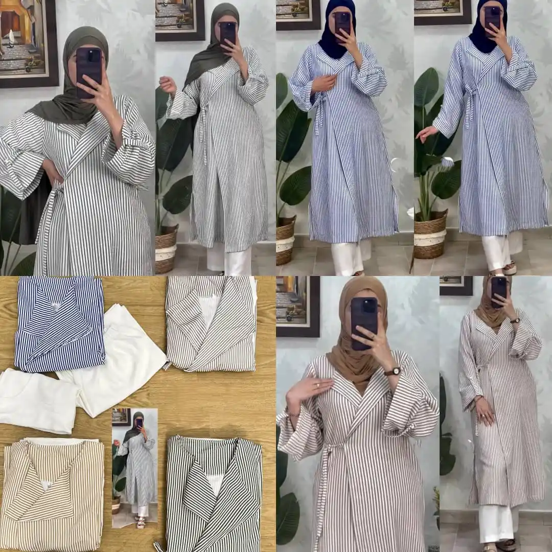 Image from ESO Fashion ♥️👗: طقم نسواني قماش باربي مقلم تقيل واكابري كتير نفس الصورة تماماً، *المود...