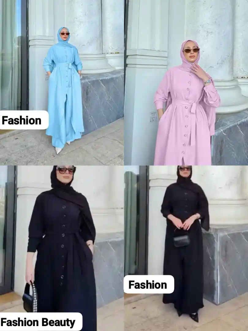 Image from ESO Fashion ♥️👗: تيور قطعتين قميص طويل وبنطلون عريض الخامة ماربل رطبة وباردة *قياسات* ٤...