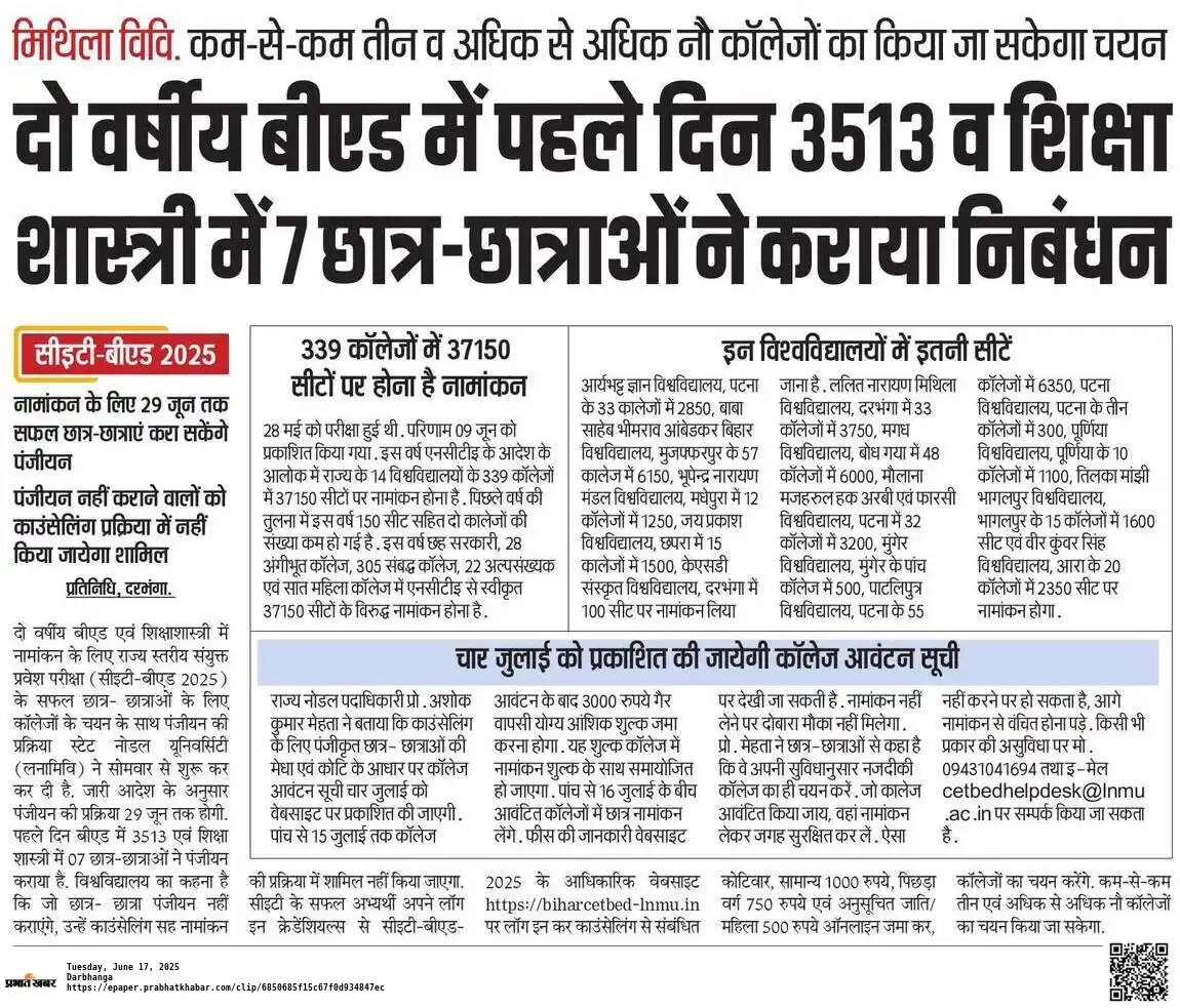 Image from 𝐋𝐍𝐌𝐔 𝐃𝐚𝐫𝐛𝐡𝐚𝐧𝐠𝐚, 𝐁𝐢𝐡𝐚𝐫: *CET-B.Ed. 2025: दो वर्षीय बी.एड. कोर्स में पहले दिन ही 3513 छात्र-छात...