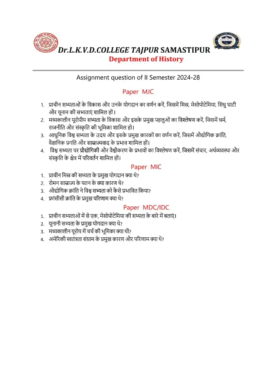 Image from ππππ πππ«ππ‘ππ§π π, ππ’π‘ππ«: *πDr. L.K.V.D. College, Samastipurπ* UG Sem-2, Session 2024-28 His...