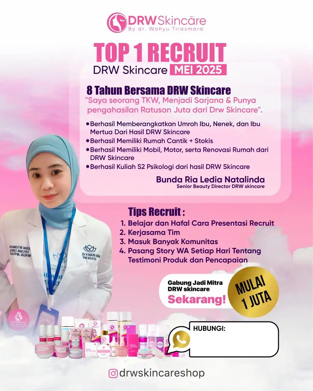 Image from DRW Skincare: Dulu TKW, Sekarang Inspirasi!  8 tahun lalu Bunda Ria memulai perjalan...