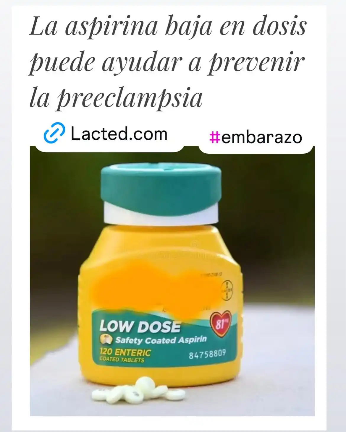 Image from Lacted: La aspirina baja en dosis puede ayudar a prevenir la preeclampsia  htt...