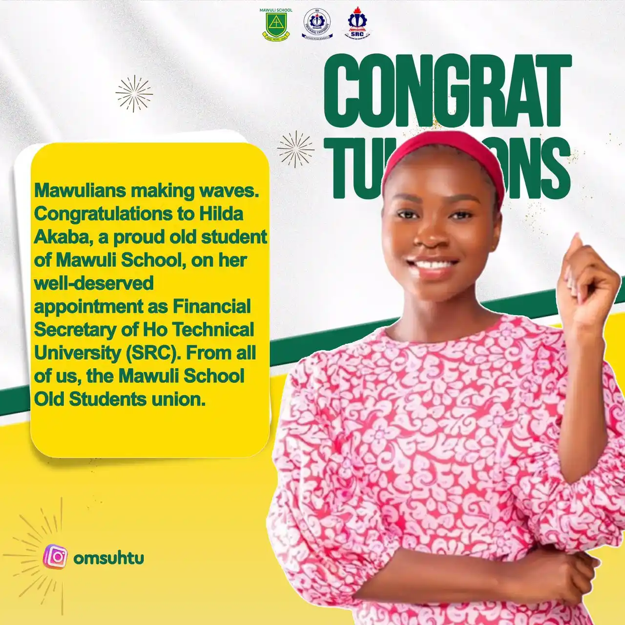 Image from OMSU Global💚💛💚💛: OMSU HTU congratulates its own, Hilda Akaba, on her victory as the new...