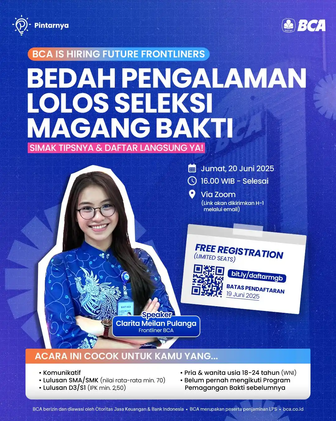 Image from LOKER HARI INI: Yuk, bedah langsung pengalaman lolos seleksi Magang Bakti bareng Front...