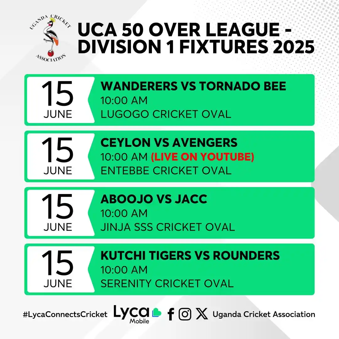 Image from Uganda Cricket Association: 7 matches across UCA 50 Over League Division One and Two are set for t...