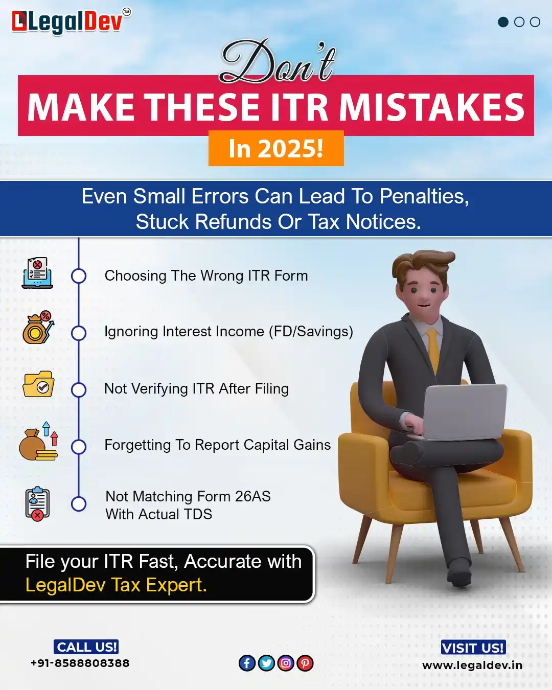 Image from LegalDev Tax Services & Consultancy: ⚠️ Avoid These ITR Blunders in 2025! One small mistake can lead to bi...