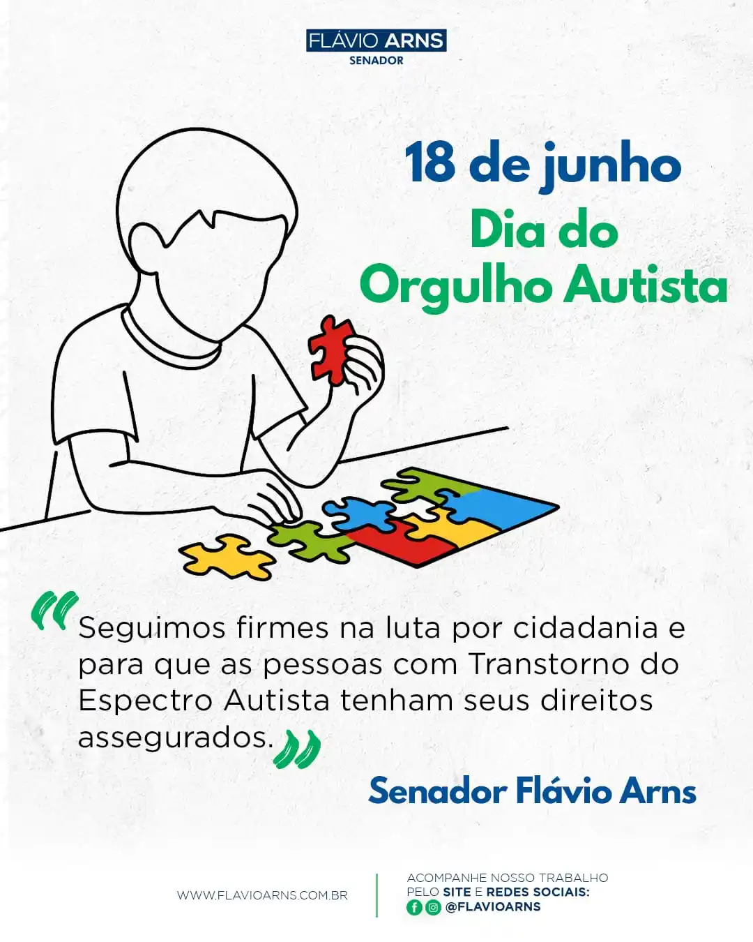 Image from Senador Flávio Arns: Hoje, celebramos o Dia do Orgulho Autista. Uma data importante e neces...