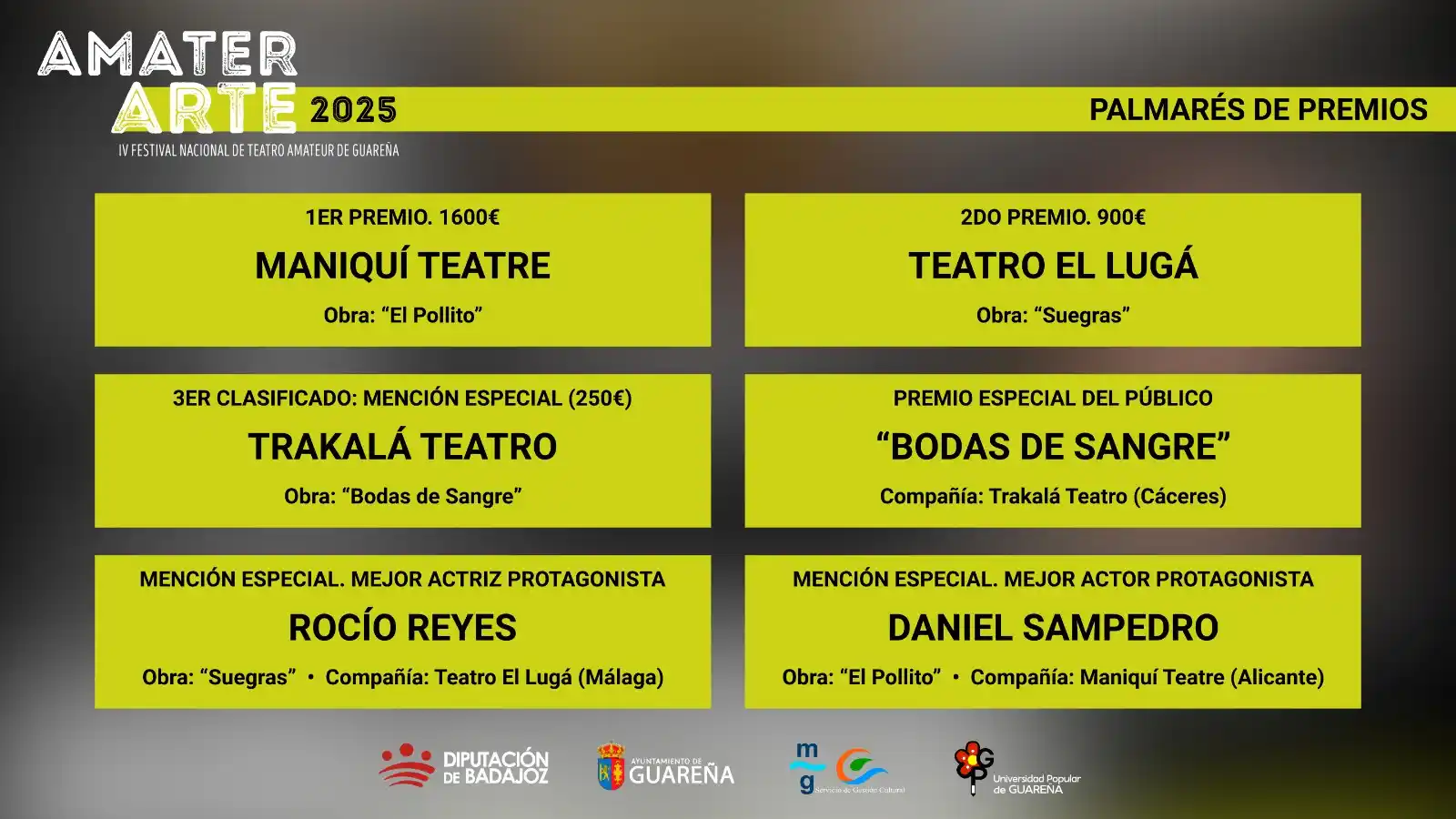 Image from #Guareña: 🎭 PALMARÉS IV Festival Nacional de Teatro Amateur de Guareña. "AMATER...