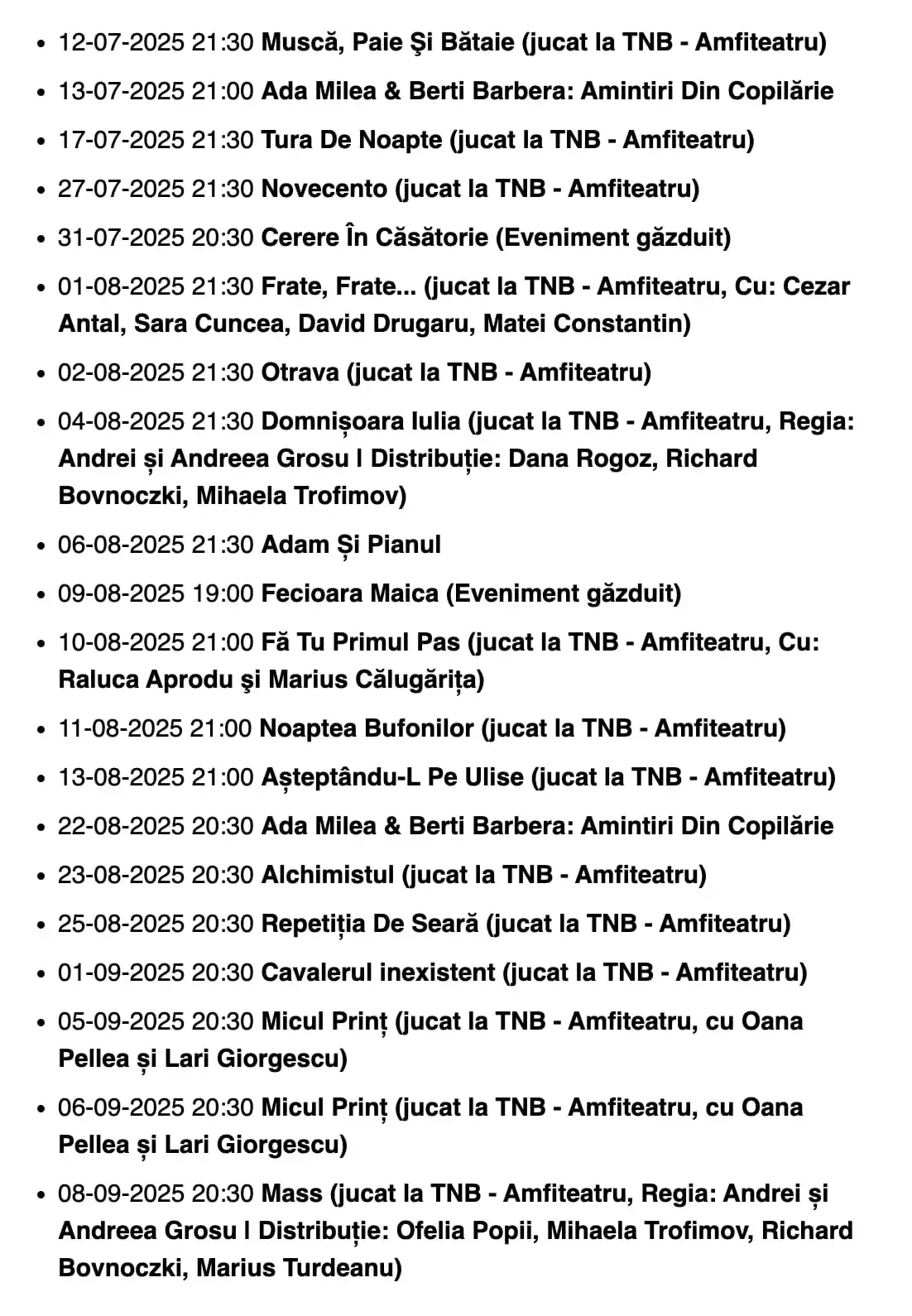 Image from PostPing.net - București - Notificări spectacole noi la teatre 🎭: S-au pus in vanzare biletele TNB pentru "stagiunea de vara", de la Amf...