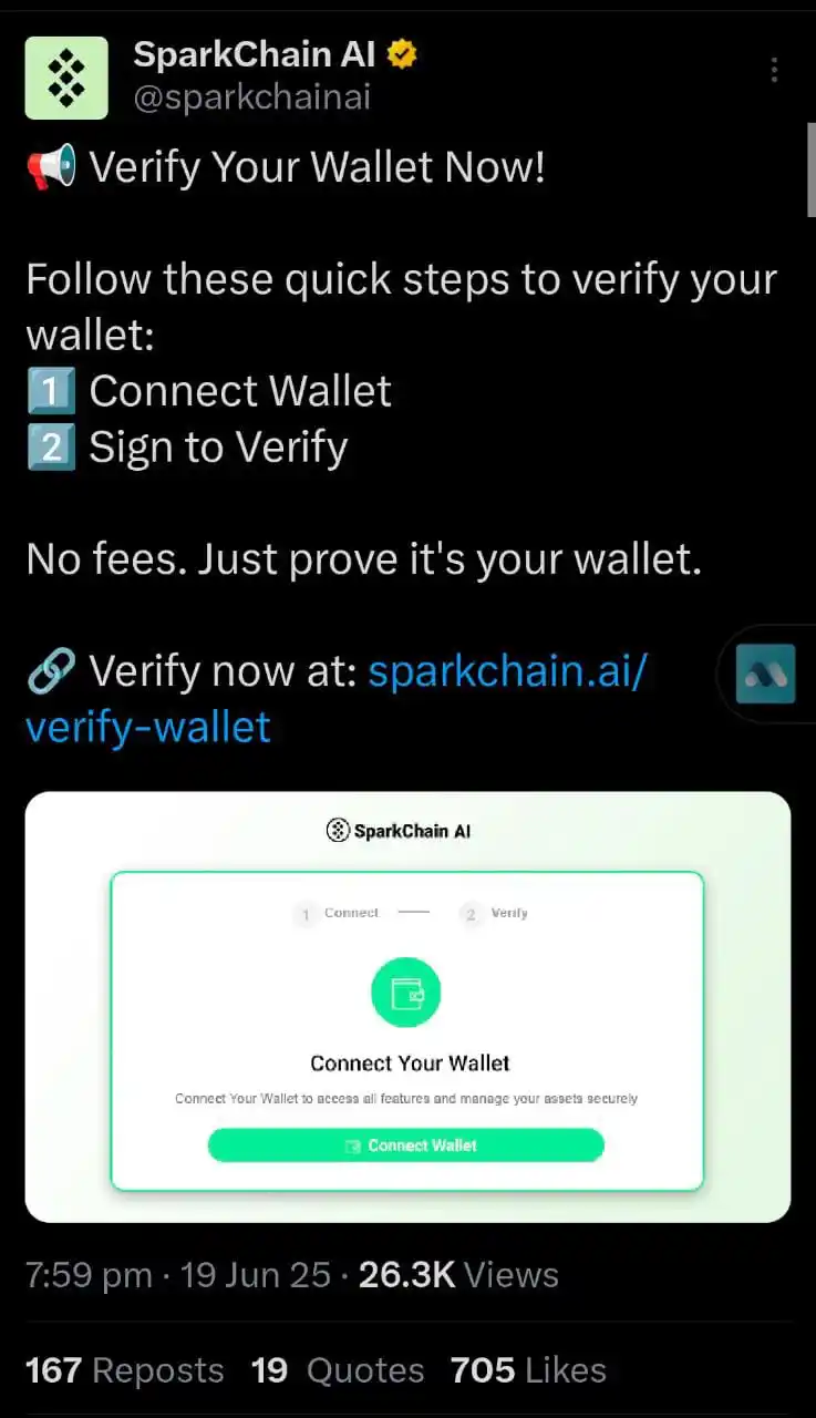 Image from 𝐌𝐀 𝐖𝐄𝐁𝟑.𝟎 🌎: *SparkChain Update Verify Your Wallet Before TGE*...