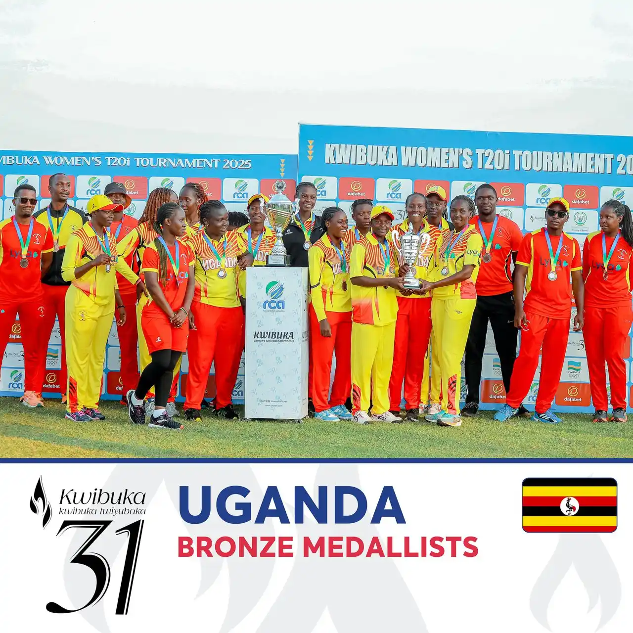 Image from Uganda Cricket Association: The Victoria Pearls defeated hosts Rwanda-W to win the bronze medal at...
