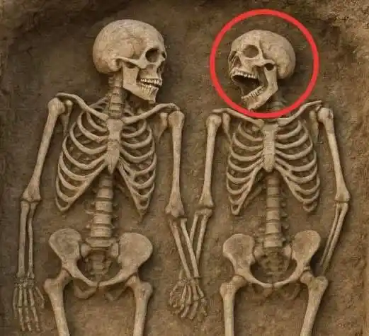 Image from 9GAG: 700 years old skeleton of a married couple. The wife is still arguing...