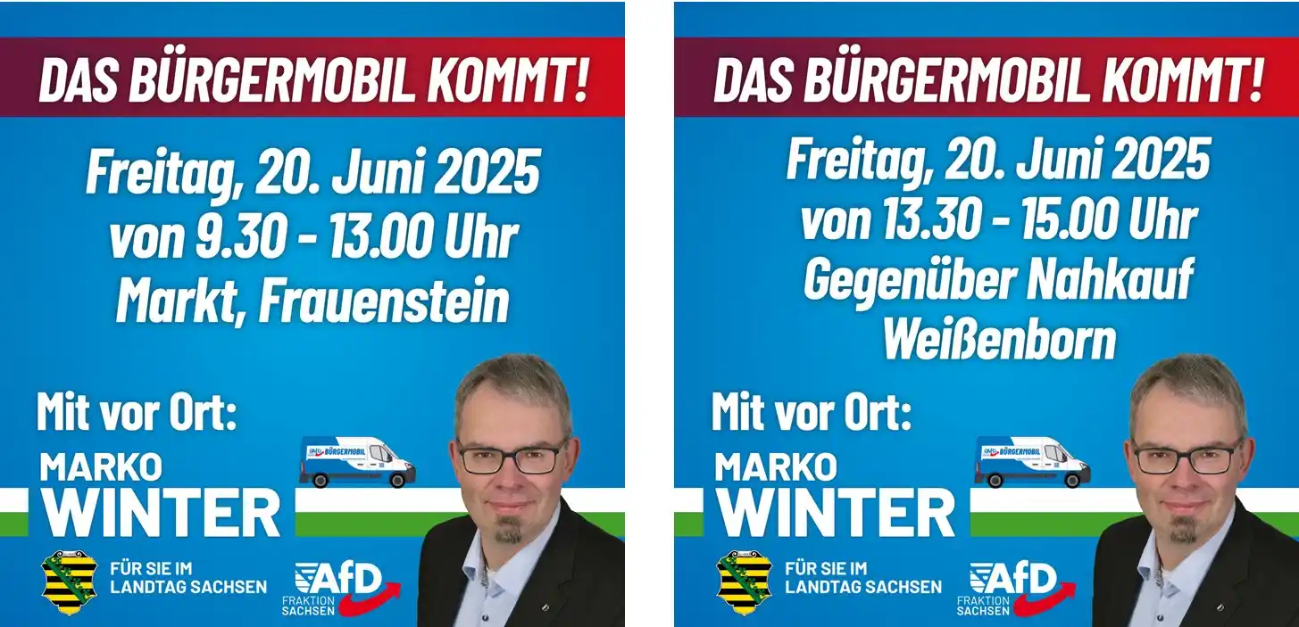 Image from DEITSCH und FREI - WhatsApp Kanal von Marko Winter, MdL. der AfD: 🙋♂️Am Freitag sind wir wieder im Wahlkreis unterwegs, weitere Infos ...