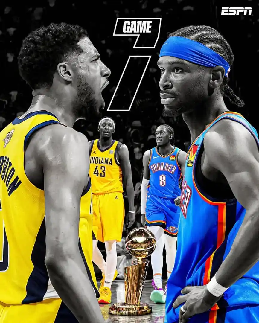 Image from LiveScore: Nba finals are headed to Game 7 Who you got? Pacers - 🔥 Okc - ❤️...