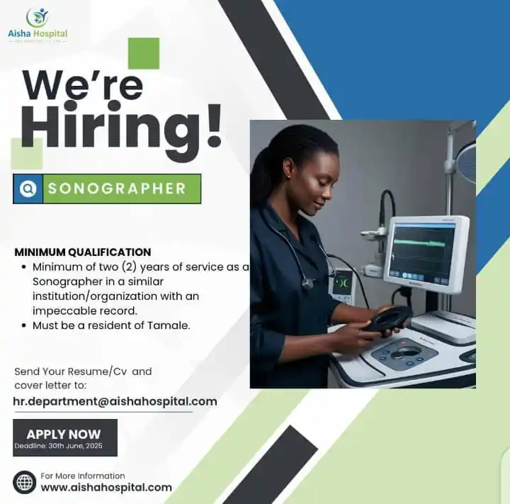 Image from πππππππβ
βππππππππββπΉ: π’ Weβre Hiring a Sonographer! Join Aisha Hospital and be part of a de...