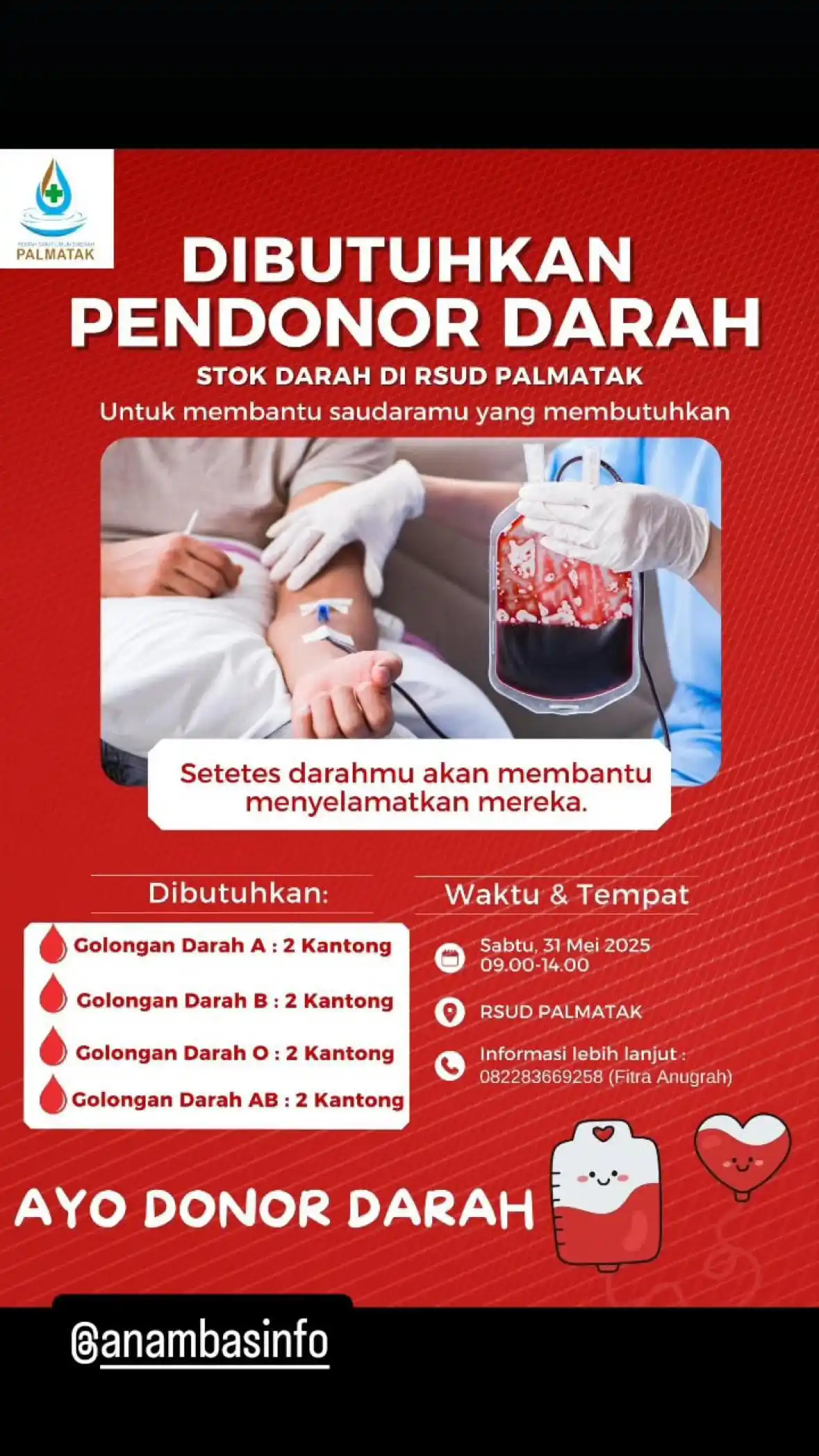Image from @anambasinfo: 🩸Donor Darah di RSUD Palmatak, Sabtu, 31 Mei 2025. - <a class="text-b...