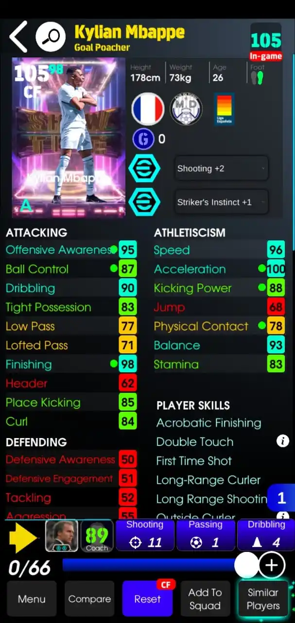 Image from eFootball: mbappe official trainings. lvl 34 booster: shooting...