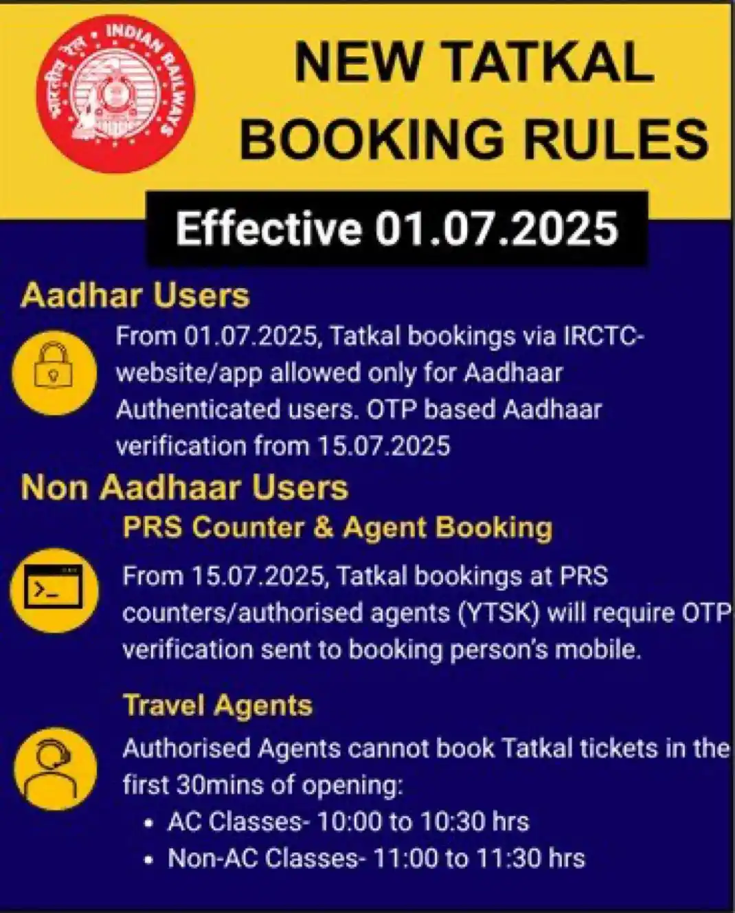 Image from Bengaluru Post: 🚨 New Tatkal Booking Rules Effective from 1 July 2025 We had shared t...