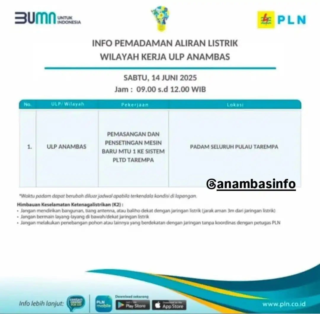 Image from @anambasinfo: ⚡Pemadaman Listrik Tarempa dan Sekitarnya. <a class="text-blue-500 ho...