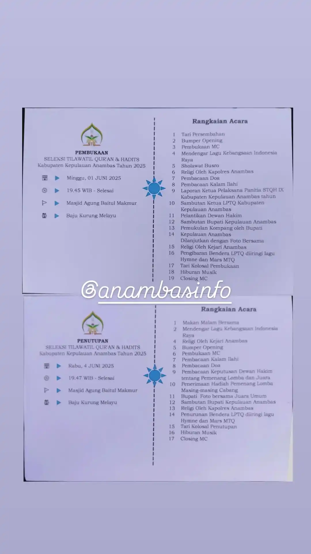 Image from @anambasinfo: 🕌Rundown Pembukaan dan Penutupan STQH Kep. Anambas Tahun 2025 - <a cl...