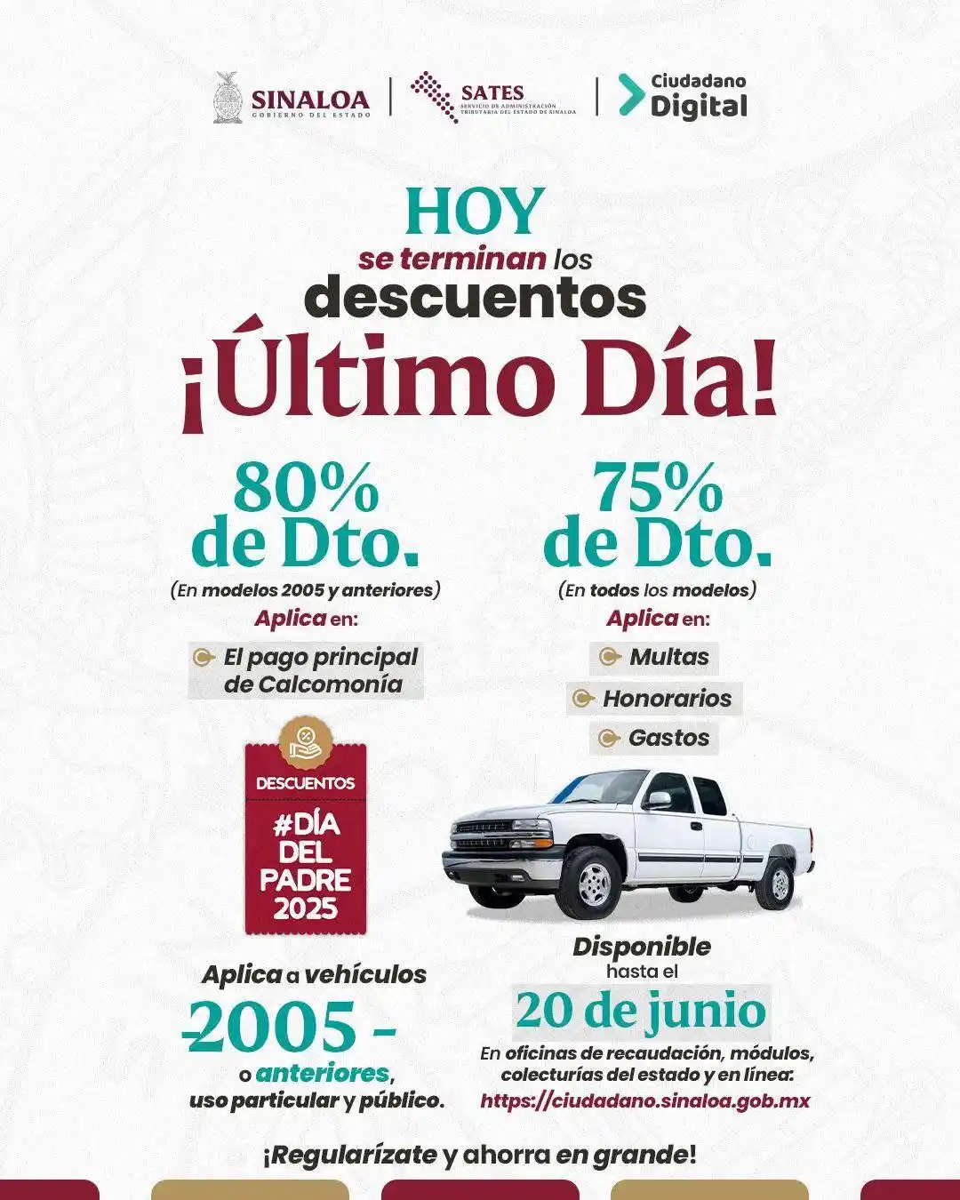 Image from Gobierno del Estado de Sinaloa : ÚLTIMA OPORTUNIDAD‼️ Acude a cualquier oficina de recaudación, módulo...