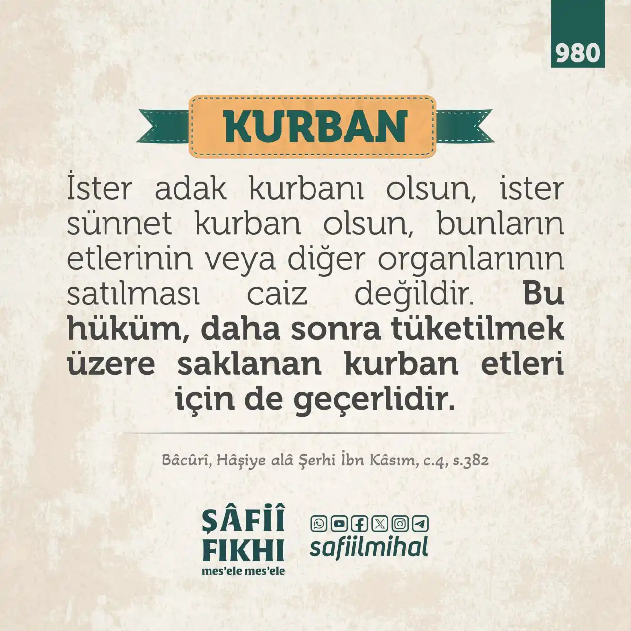 Image from ŞÂFİÎ FIKHI: 980 - Kurban / 15 Zilhicce İster adak kurbanı olsun, ister sünnet ku...