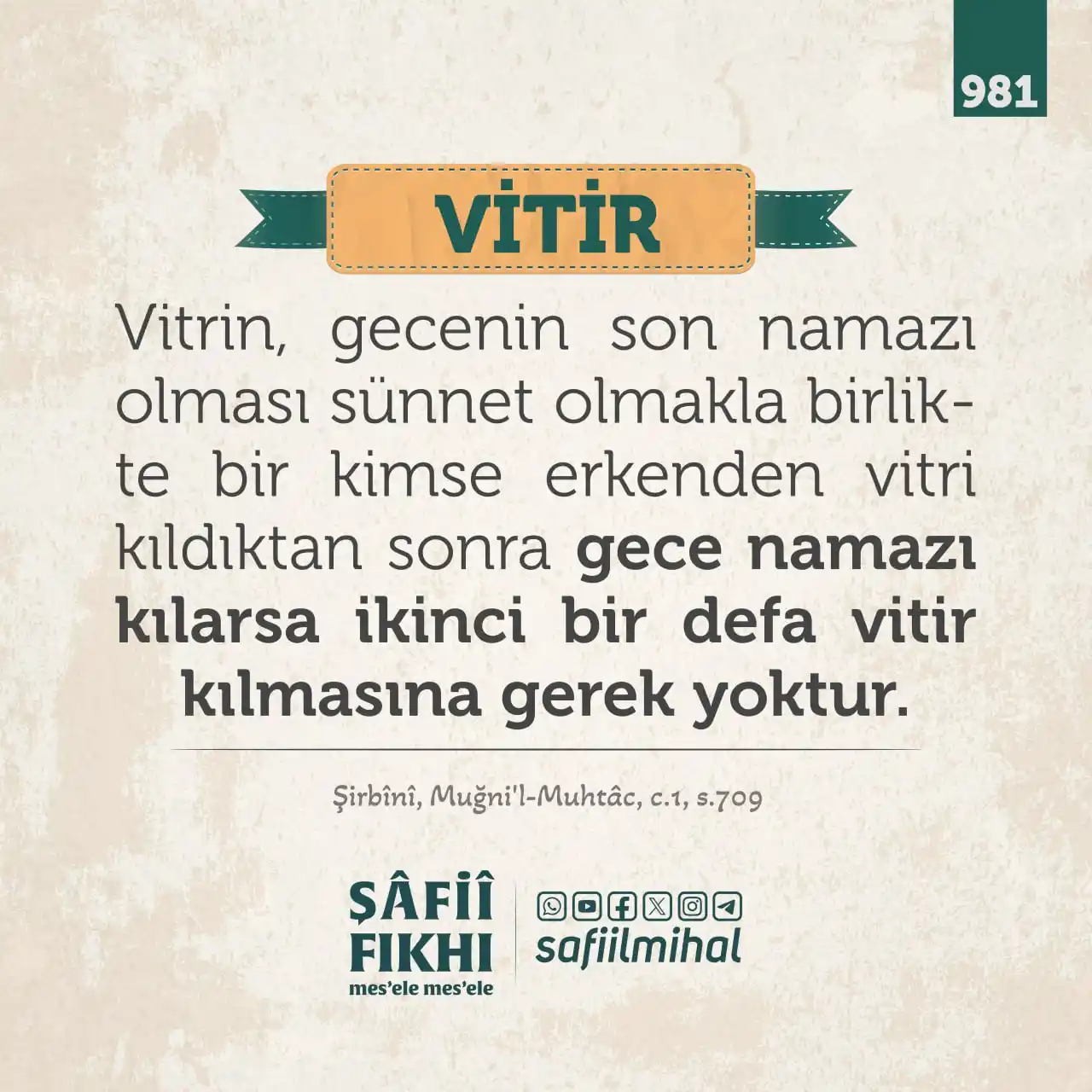 Image from ŞÂFİÎ FIKHI: 981 - Vitir / 16 Zilhicce Vitrin, gecenin son namazı olması sünnet o...