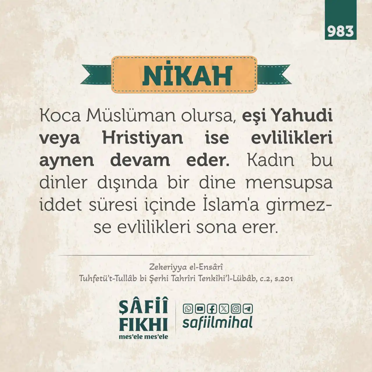 Image from ŞÂFİÎ FIKHI: 983 - Nikah / 18 Zilhicce Koca Müslüman olursa, *eşi Yahudi veya Hri...