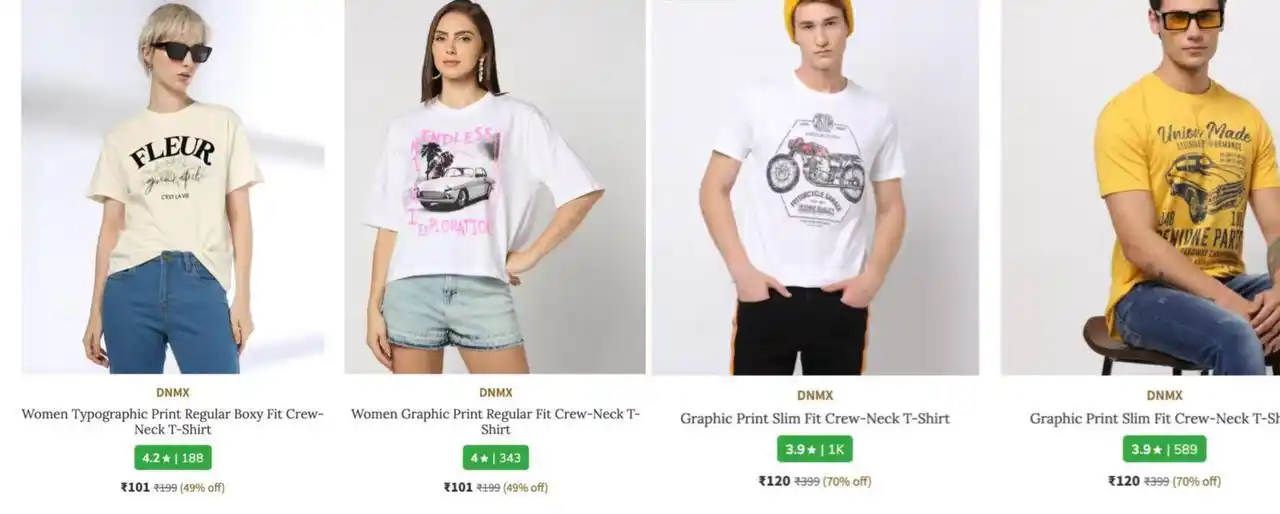 Image from OID Loot • Deals • Offers: AJIO Loot : DNMX Clothing Starts @101.  Men’s :  T-Shirts : https://bi...