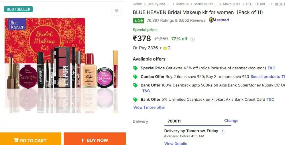 Image from OID Loot • Deals • Offers: ⚡️BLUE HEAVEN Bridal Makeup Kit @ 378. https://bit.ly/40bcTMs ⚡️SUGA...
