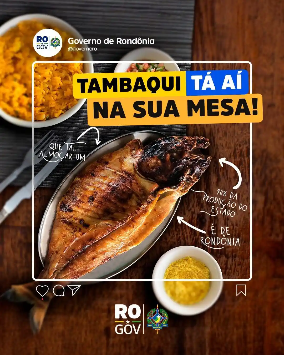 Image from Governo de Rondônia: 🐟 Comer tambaqui de Rondônia é saborear saúde e qualidade! 😋 💪 Ric...
